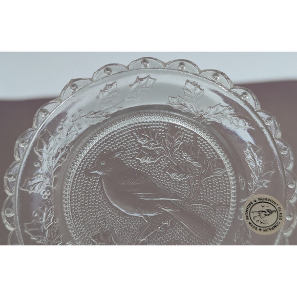 Cardinal Bird Glass Window Decor Pairpoint Cup Plate Clear Vintage 3.5" - Picture 4 of 8